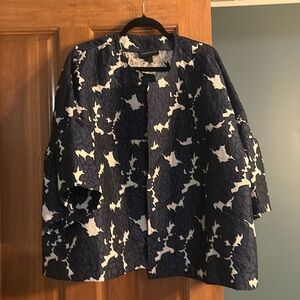 Navy and White Women's Jacquard Jacket
